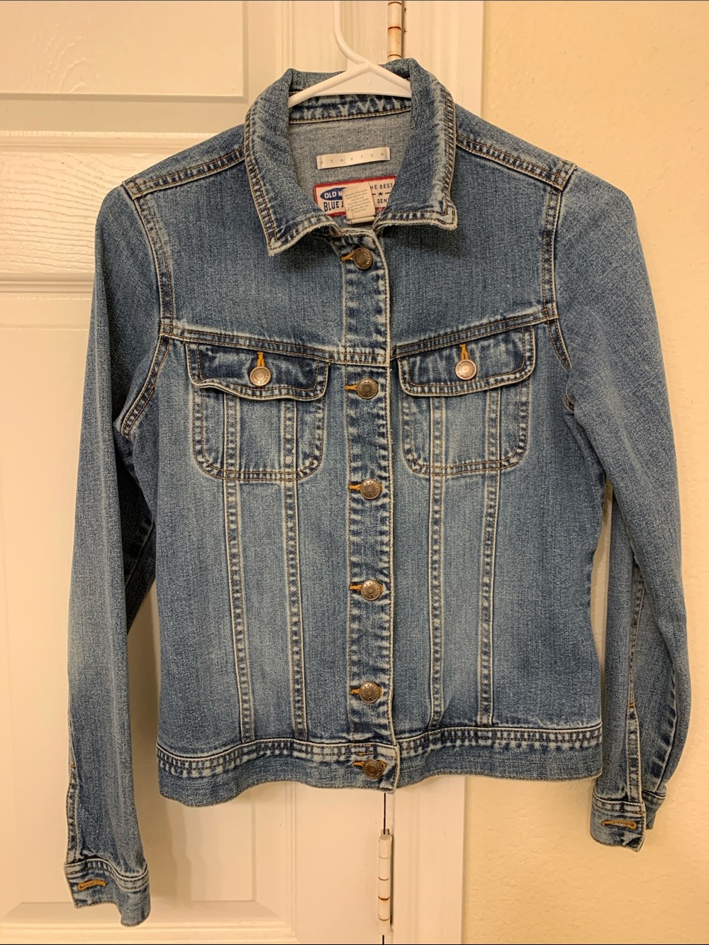 Old Navy xs Petite Women’s Jean jacket blue button pocket Stretch - Picture 1 of 5
